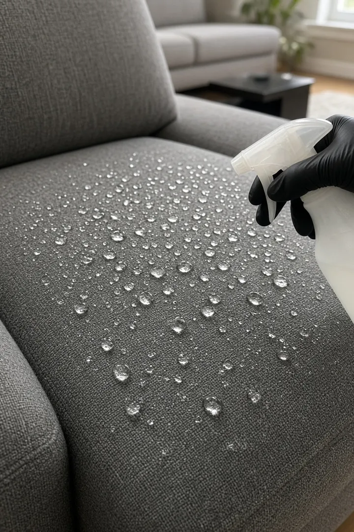 Água formando gotas sobre o tecido impermeabilizado